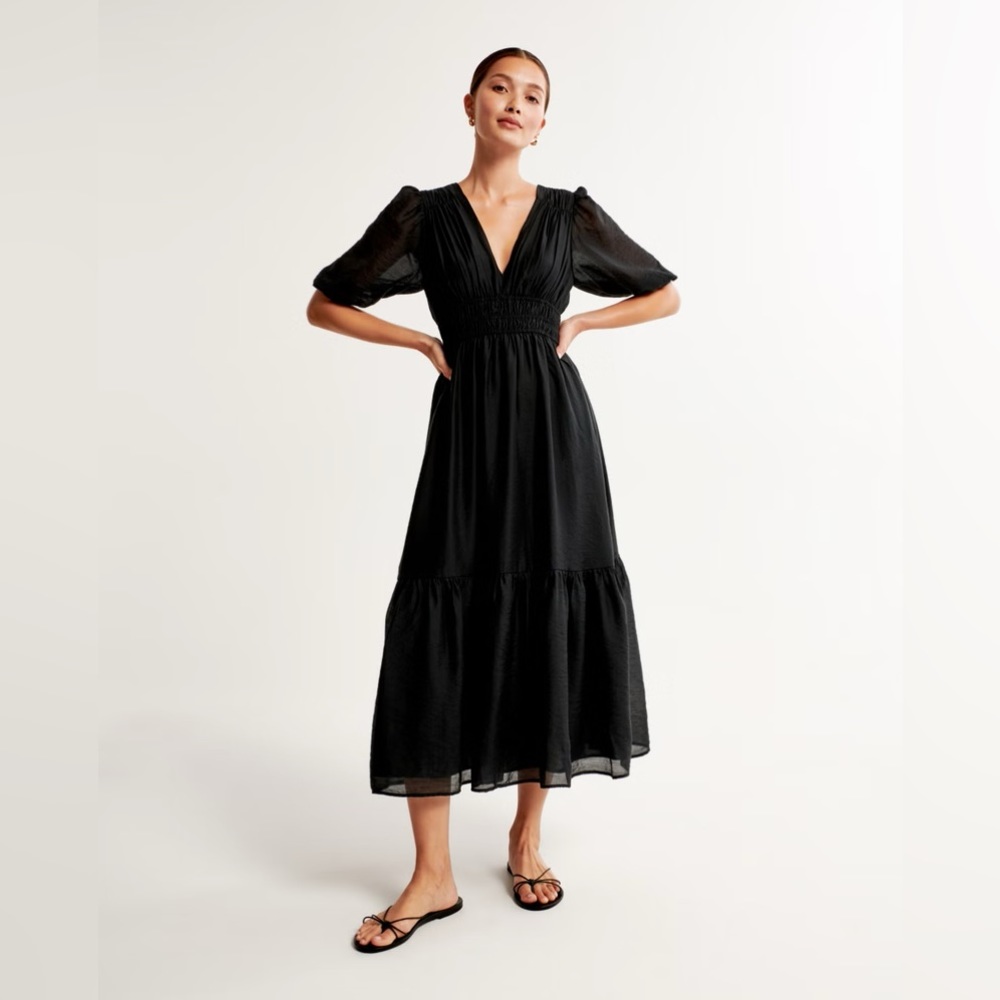 Abercrombie Floaty plunge midi/maxi dress NWT Size S Tall lined